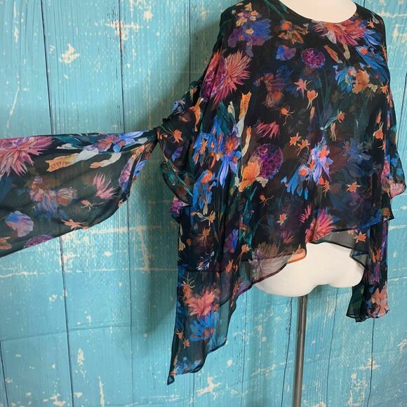 IRO Black Floral Ruffled asymmetrical Tunic Blouse Top size 40 - 8 - Picture 11 of 11